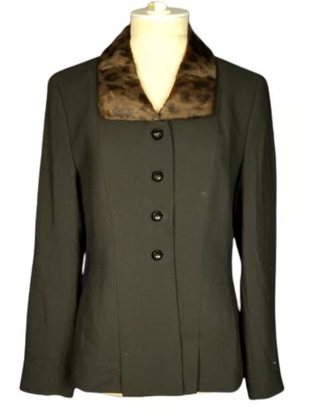 Jasper ASL Women’s Black Blazer with Removable Leopard Print Collar Size 4